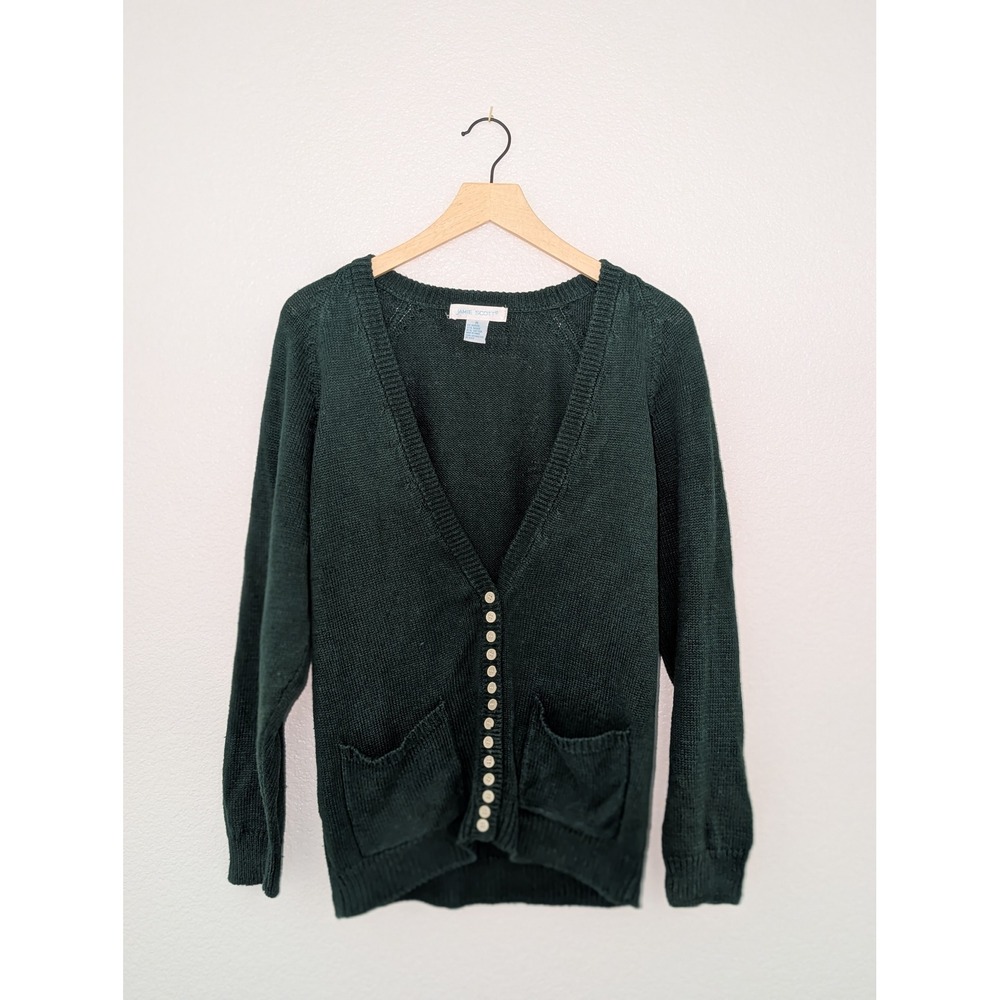 Jamie Scott Womens Forest Green V-Neck Button Front Cardigan Sweater Size M